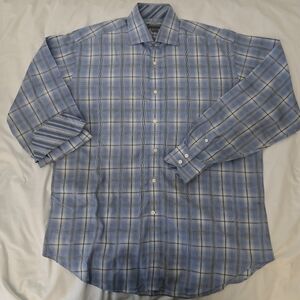 Johnston & Murphy Men's Blue Plaid Shirt